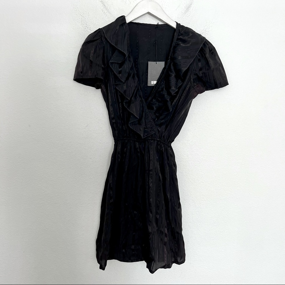 Reformation One of a Kind OAK Vintage Reworked Mini Dress Black Ruffle NWT XS
